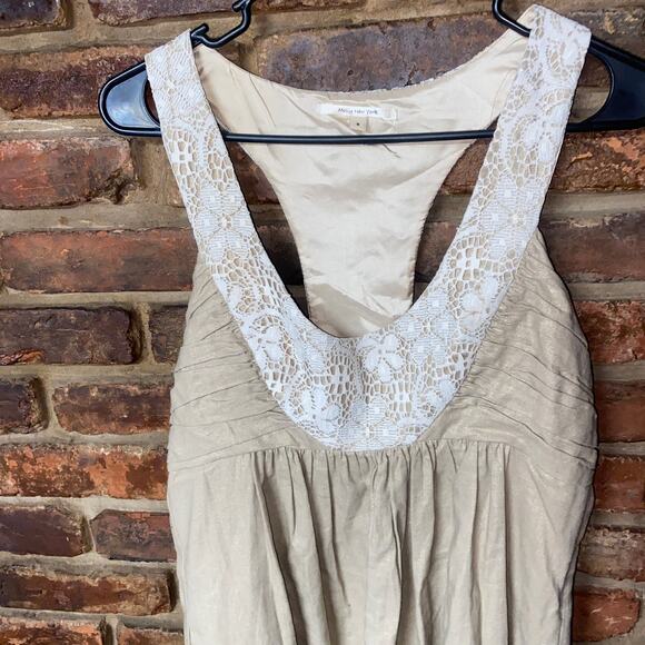 Molly Tan Linen Sleeveless Lace V-Neck Mini Dress Women's Size 8 - Picture 3 of 6